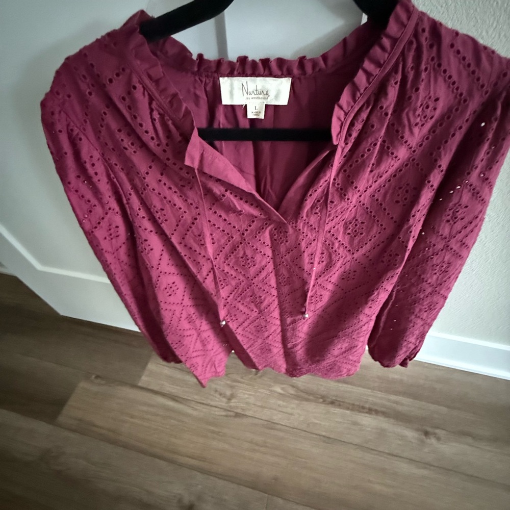 Nurture by Lamaze Women's Burgundy Eyelet Blouse